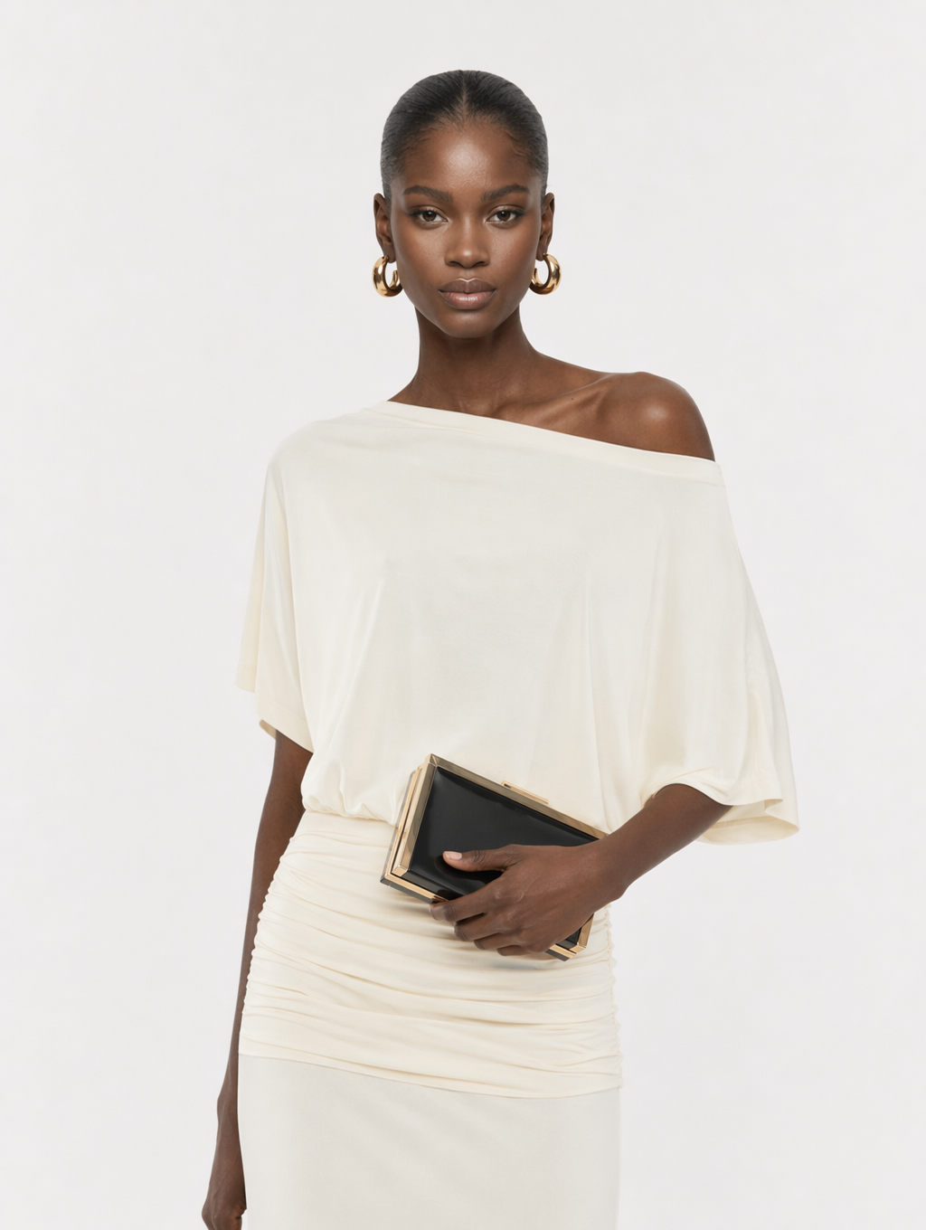 Off-the-shoulder Pleated Maxi Dress