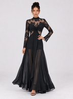 Zephrina Iseult lace-bodice sheer-overlay maxi dress in black