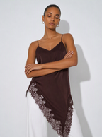 Zephrina Orla lace trim cami top in brown