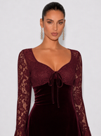 Zephrina Eirlys velvet lace mini dress in burgundy