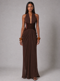 Zephrina Damaris halter draped maxi dress in light green