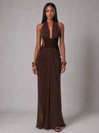 Zephrina Damaris halter draped maxi dress in light green