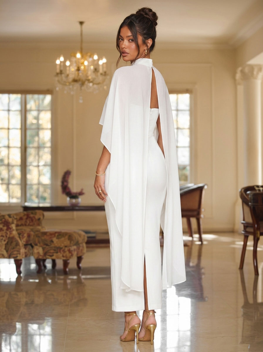 Zephrina Ismeria cape overlay midi dress in white