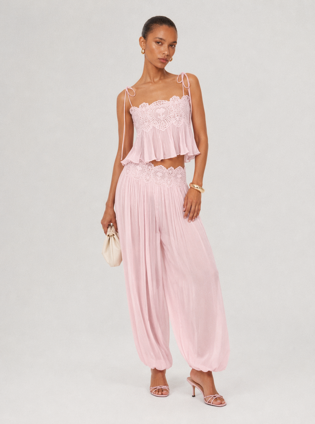 Zephrina lace-trim resort set in pink
