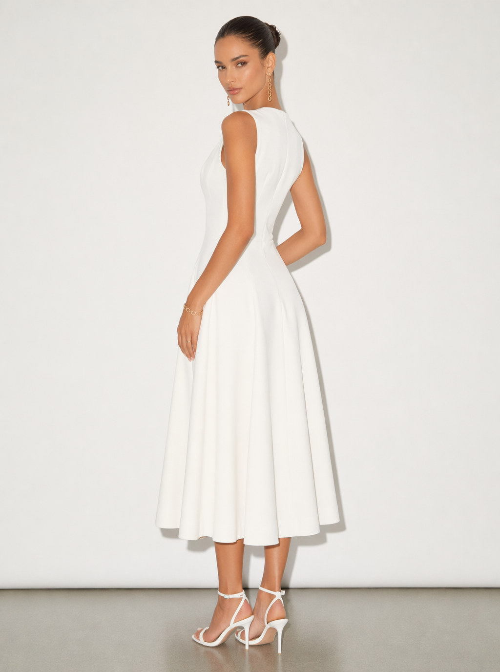 Zephrina Greta clean A-line midi dress in white