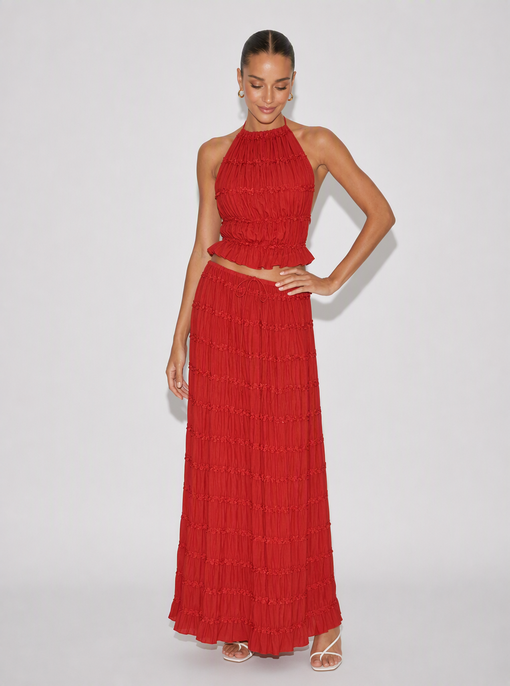 Zephrina Oriana pleated knit set in apricot