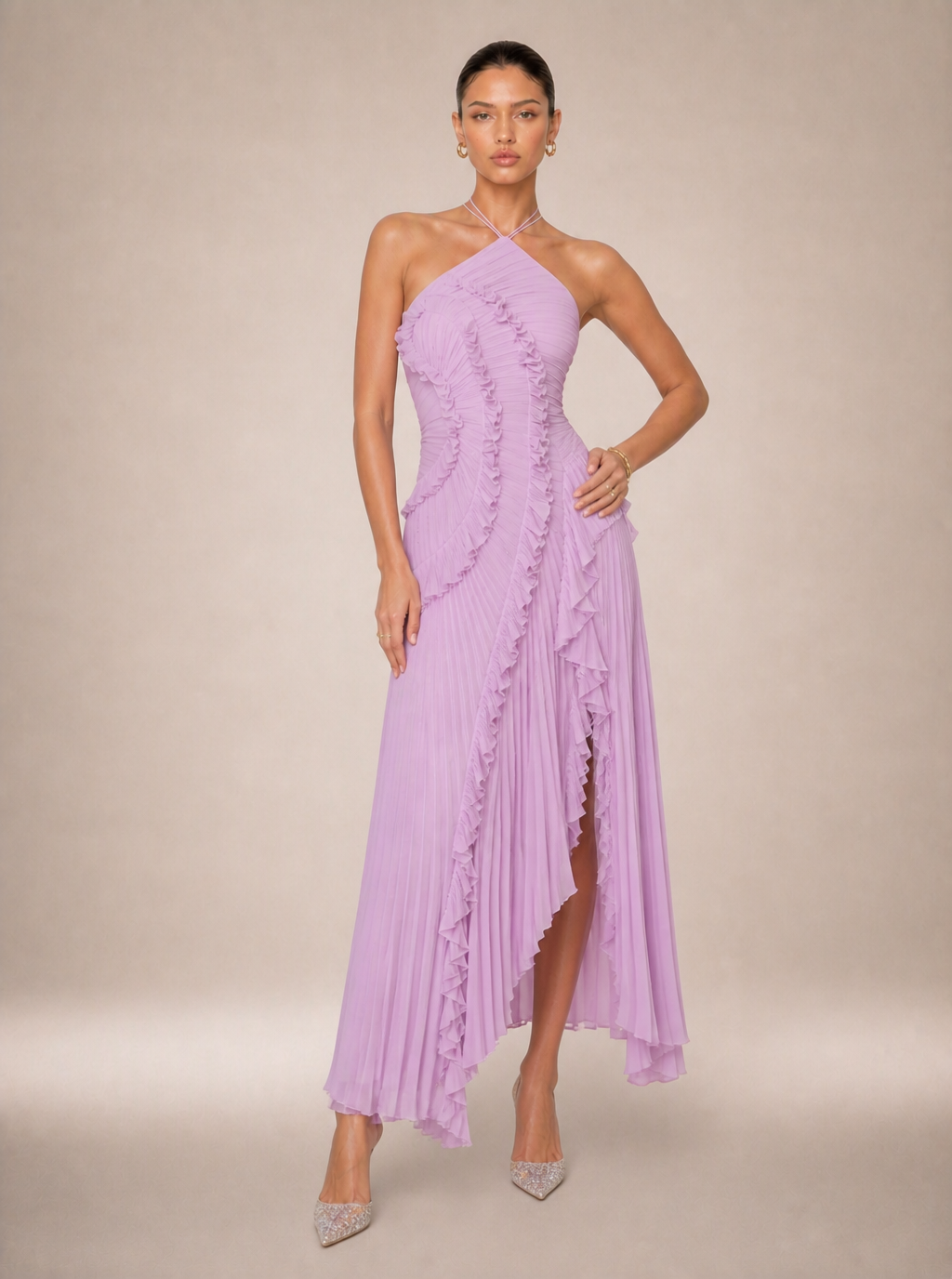 Zephrina Delphia ruffle chiffon maxi dress