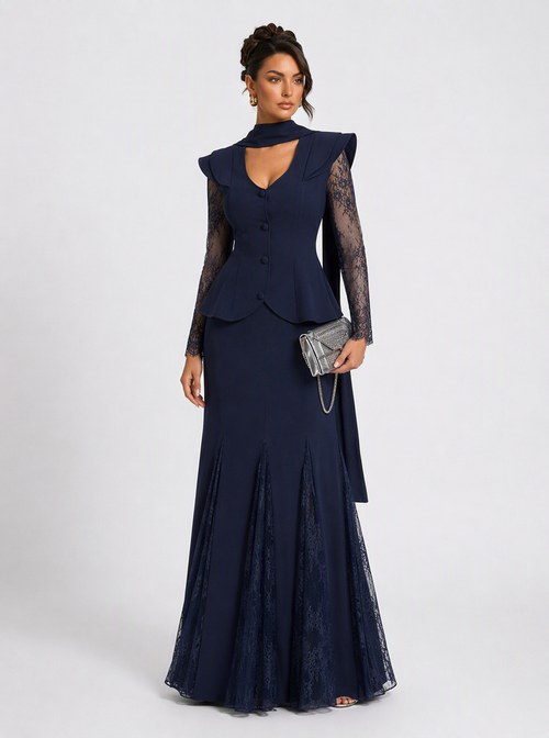 Zephrina Rafaela lace panel maxi dress in navy