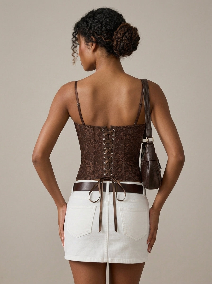 Zephrina Sabella lace corset bra in brown