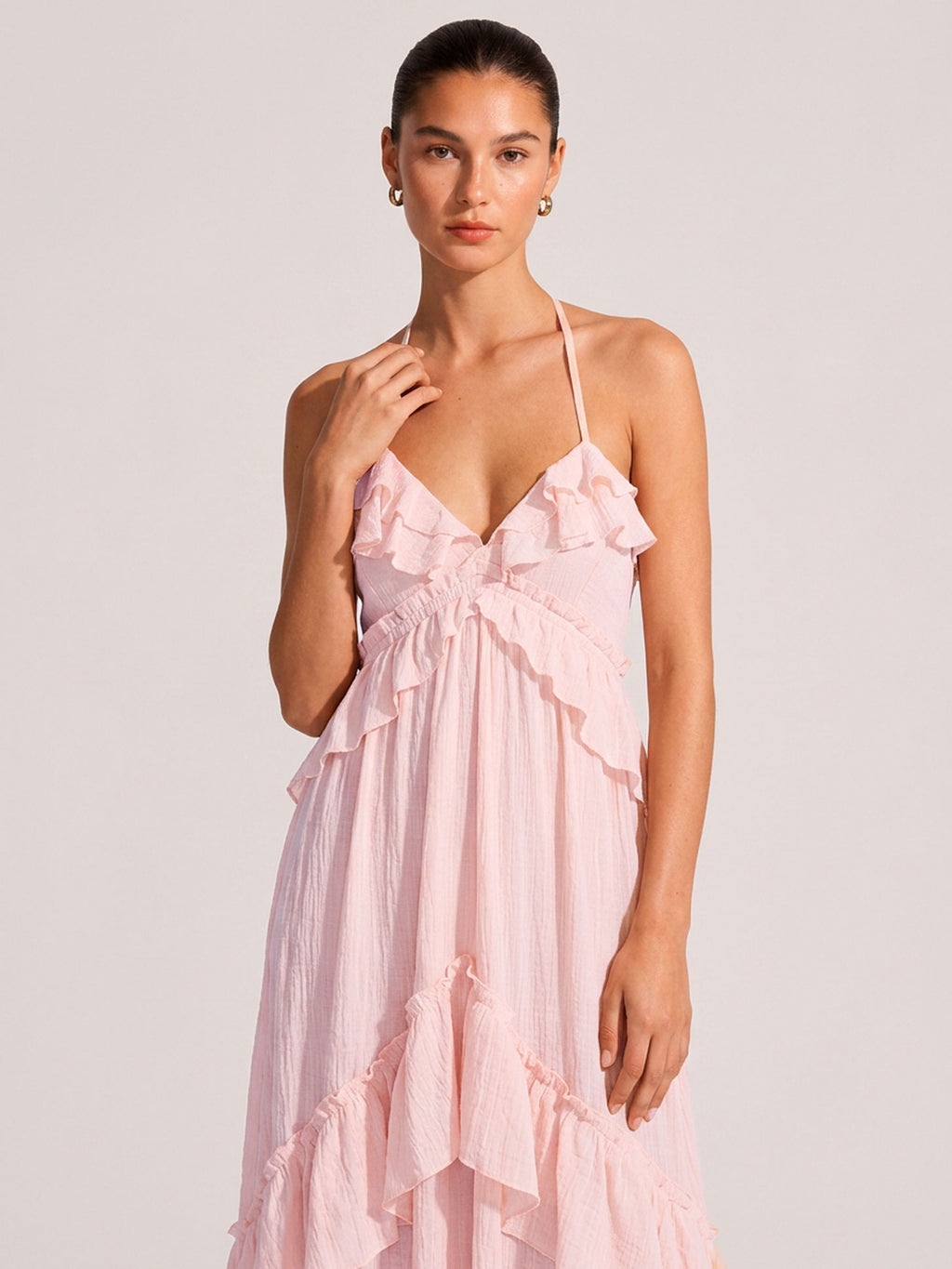 Zephrina Ruffle Halter Backless Maxi Dress