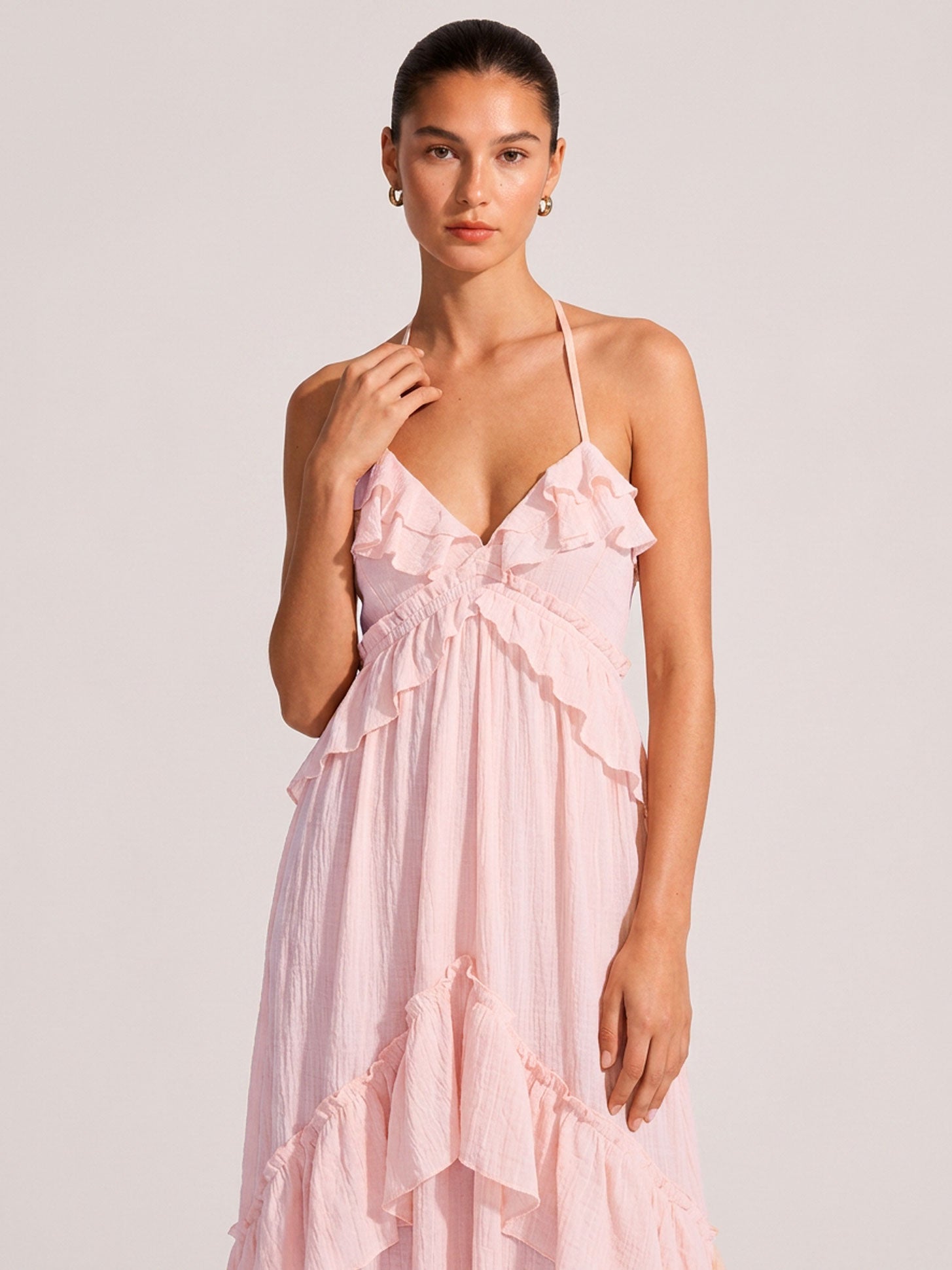 Zephrina Ruffle Halter Backless Maxi Dress