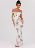Zephrina Eglantine off-shoulder floral maxi dress in white floral print