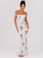 Zephrina Eglantine off-shoulder floral maxi dress in white floral print