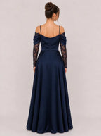 Zephrina Eleanora lace-panel satin maxi dress in navy