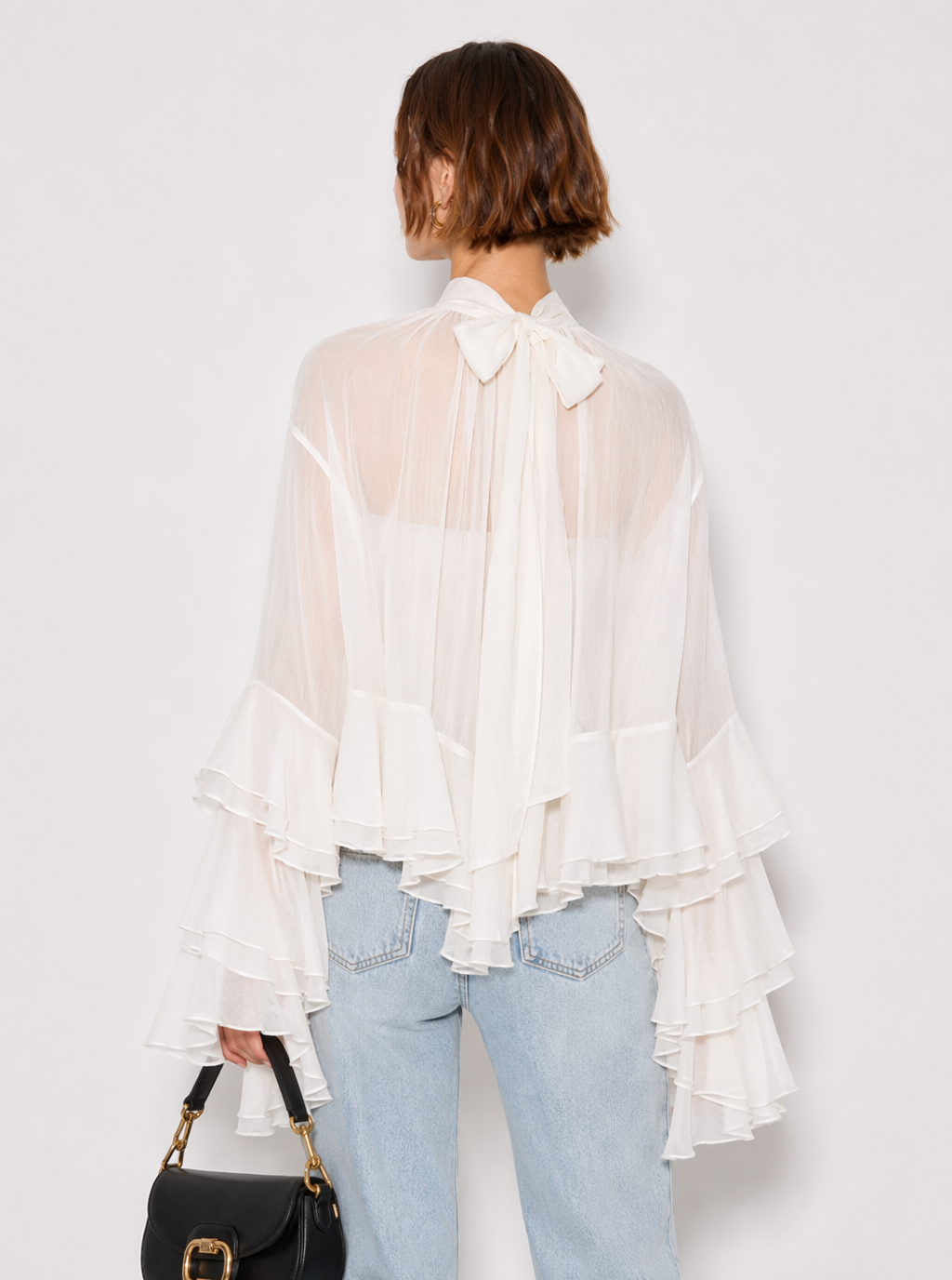 Zephrina Evelise sheer ruffle chiffon top in white