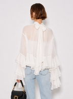 Zephrina Evelise sheer ruffle chiffon top in white