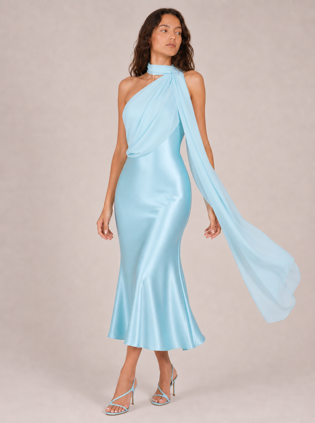 Zephrina Orianne scarf-drape midi dress in pink