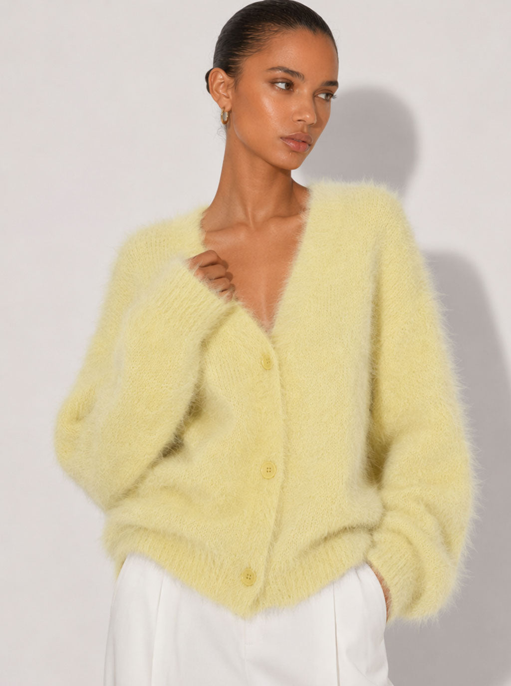 Zephrina Adara plush button cardigan in khaki
