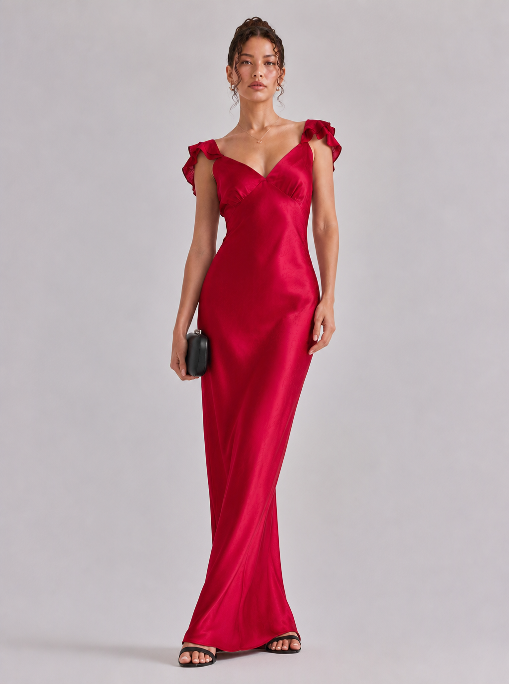 Zephrina Galiana flutter-strap satin maxi dress in red