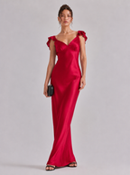 Zephrina Galiana flutter-strap satin maxi dress in red