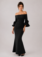 Zephrina Coralie off-shoulder flounced maxi dress in dark blue