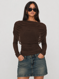 Jasmine Ruched Mesh Long Sleeve Top