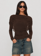 Jasmine Ruched Mesh Long Sleeve Top