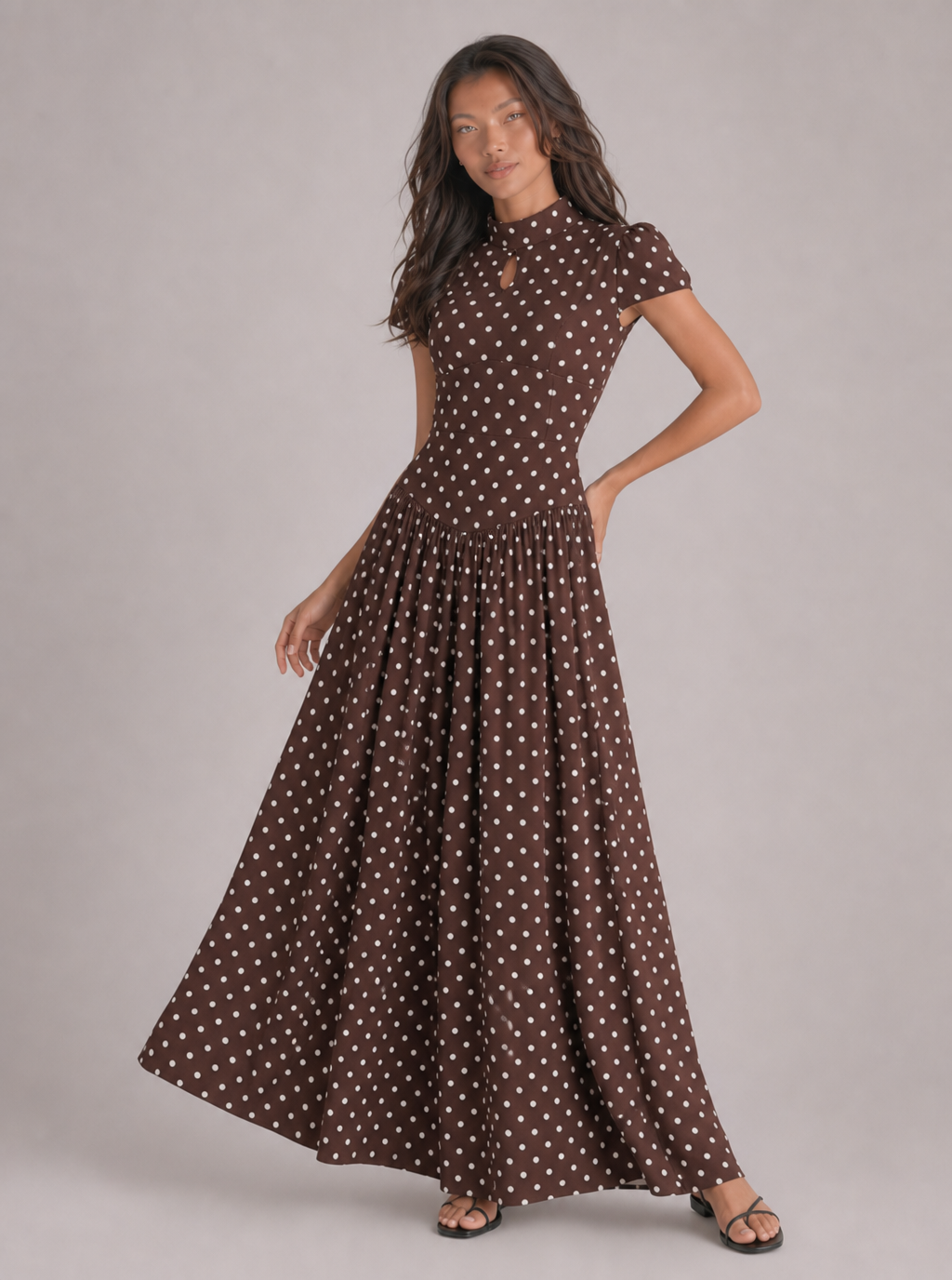 Allison Polka Dot Lace-Up Maxi Dress