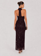 Zephrina Odeline halter sequin maxi dress in reddish brown