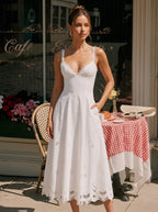 Zephrina Isadora eyelet lace-trim midi dress in white