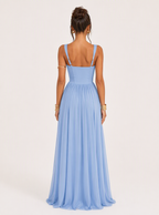 Zephrina Maelle pleated chiffon maxi dress in blue