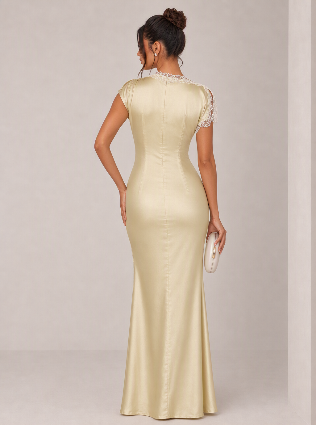 Zephrina Albertina lace-trim satin slit maxi dress in yellow
