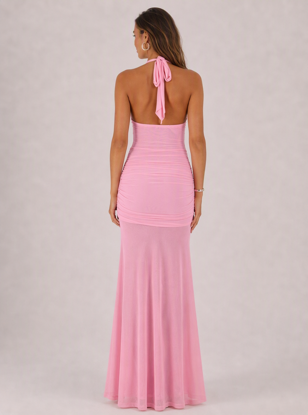 Zephrina Vespera halter ruched maxi dress in pink