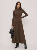 Zephrina Lucienne pleated knit midi dress in coffee