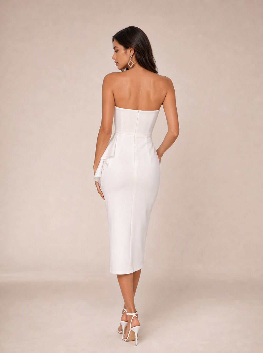 Zephrina Marianne strapless draped midi dress in white