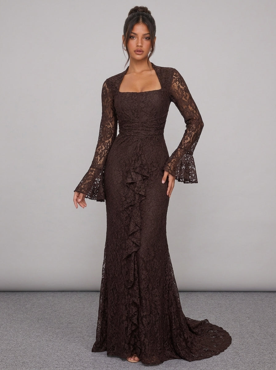 Zephrina Elarienne lace mermaid maxi dress in brown