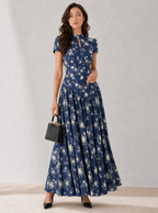 Zephrina floral drop-waist maxi dress with short sleeves