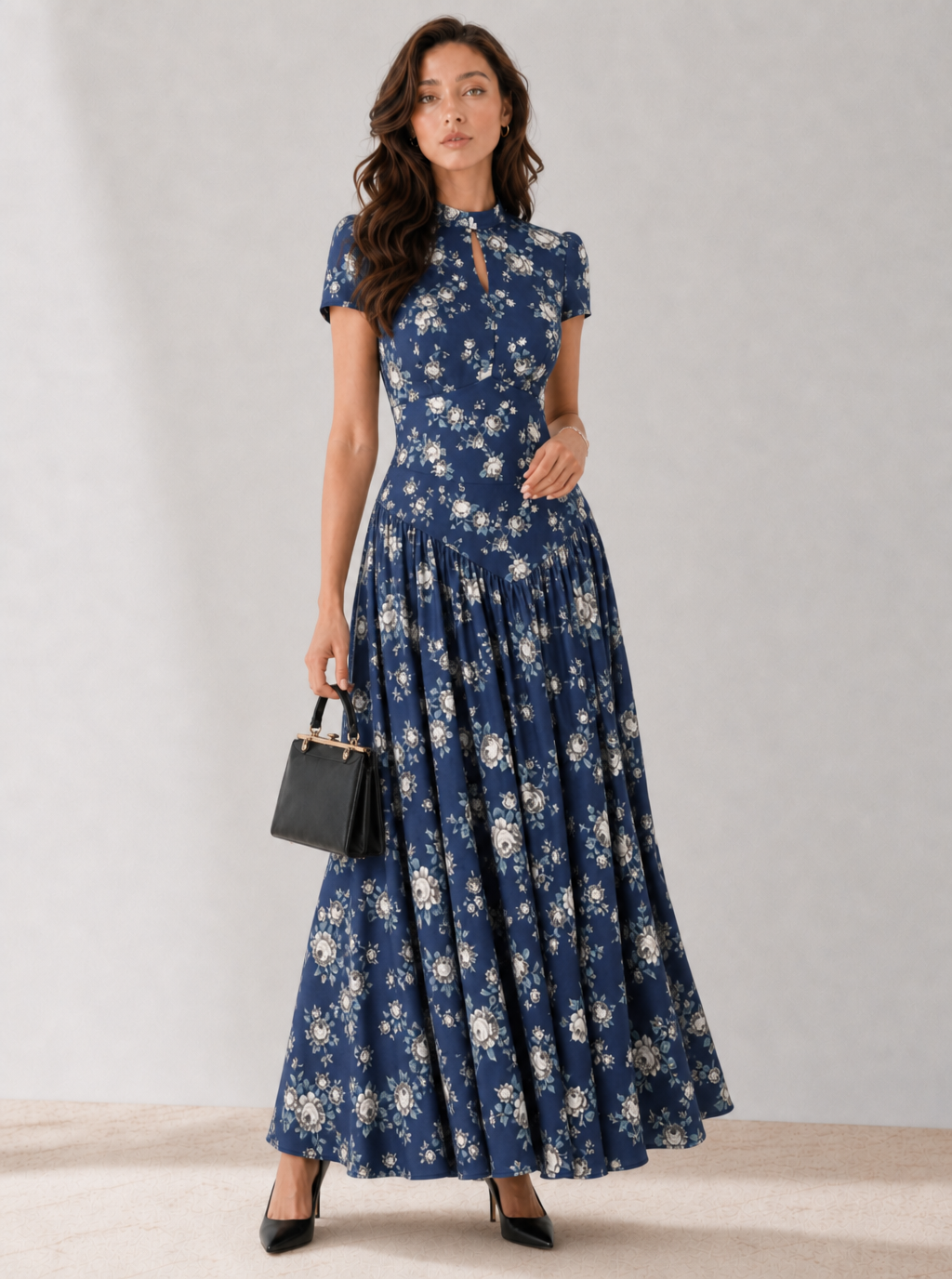 Zephrina floral drop-waist maxi dress with short sleeves