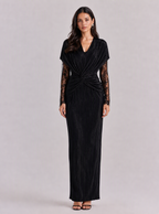 Zephrina Cecile velvet lace-sleeve wrap maxi dress in black