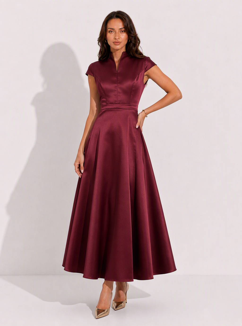 Zephrina Mariposa collared satin midi dress in black