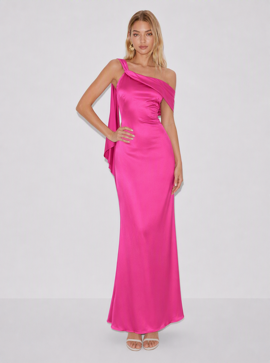 Zephrina Oriane scarf drape satin maxi dress