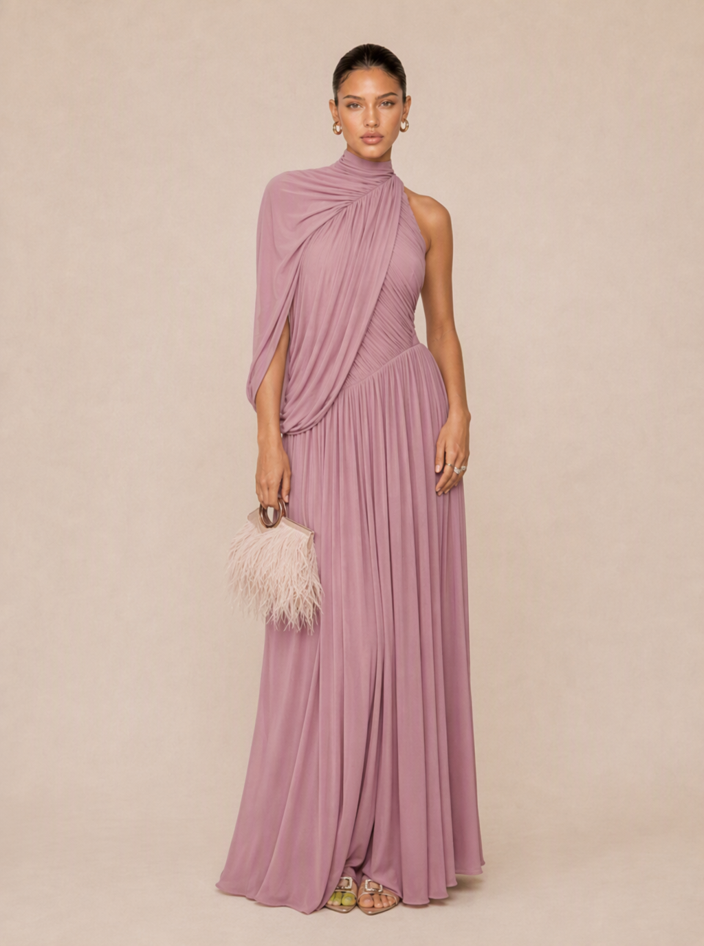 Zephrina Felicity asymmetric cape maxi dress in peach