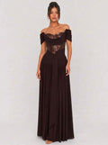 Zephrina Mariette sequin lace maxi dress in brown