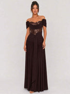 Zephrina Mariette sequin lace maxi dress in brown
