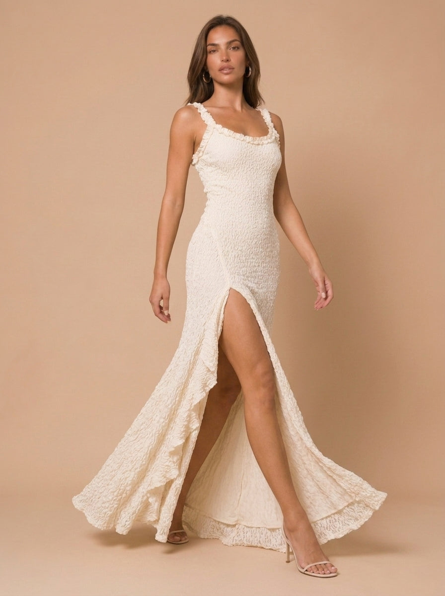 Zephrina Noemi lace slit maxi dress in apricot