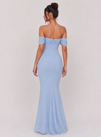 Zephrina Veridiana off-shoulder draped maxi dress in blue