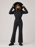 Zephrina Signe belted flared one-piece ski suit in black