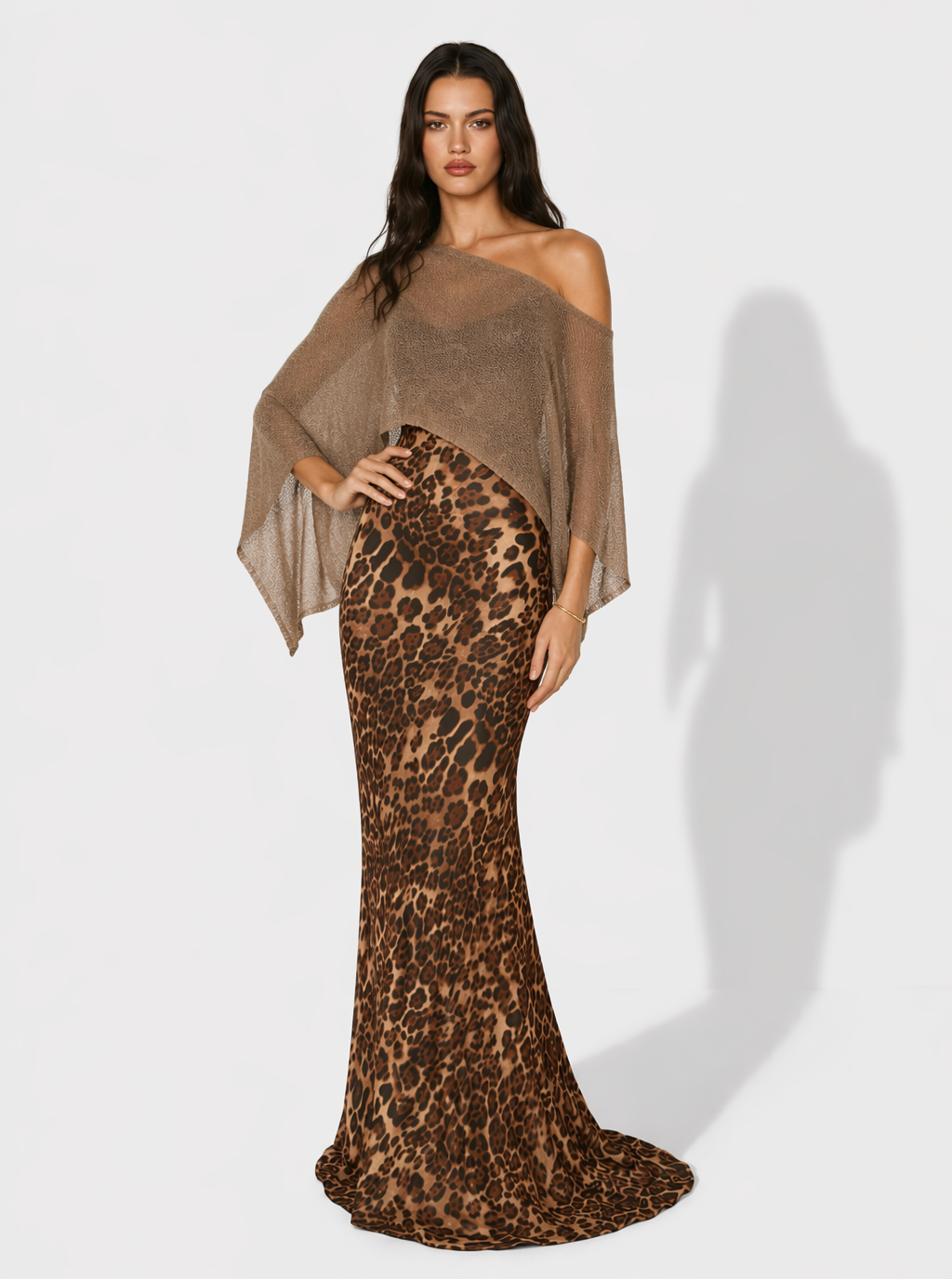 Zephrina leopard cowl-neck maxi dress with slim straps