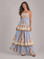 Zephrina Romilly tiered border-print maxi dress in blue