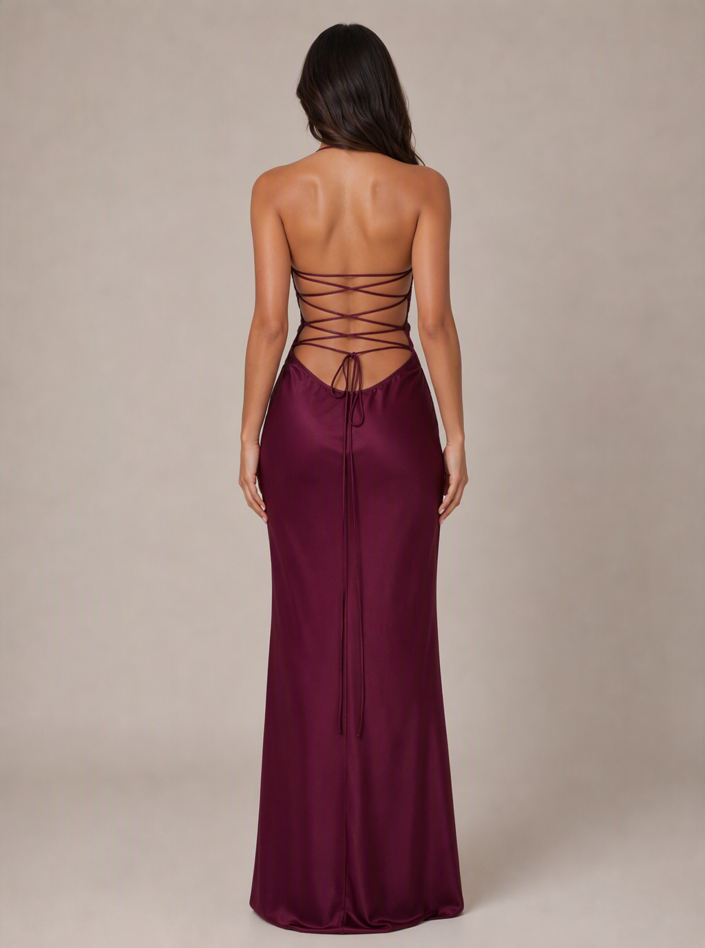 Zephrina Evelora lace-up satin maxi dress
